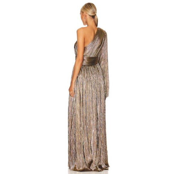 NWT Bronx and Banco Florence One-Shoulder Gown XS Gold Maxi Dress - Picture 7 of 14